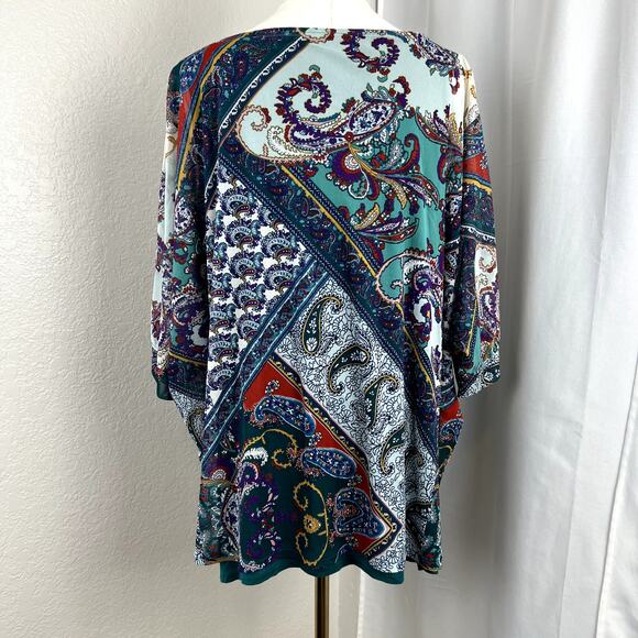 Chicos Top Womens Womens 4 Blue Paisley Print Mesh Overlay Boho Chic Relaxed - Picture 6 of 13